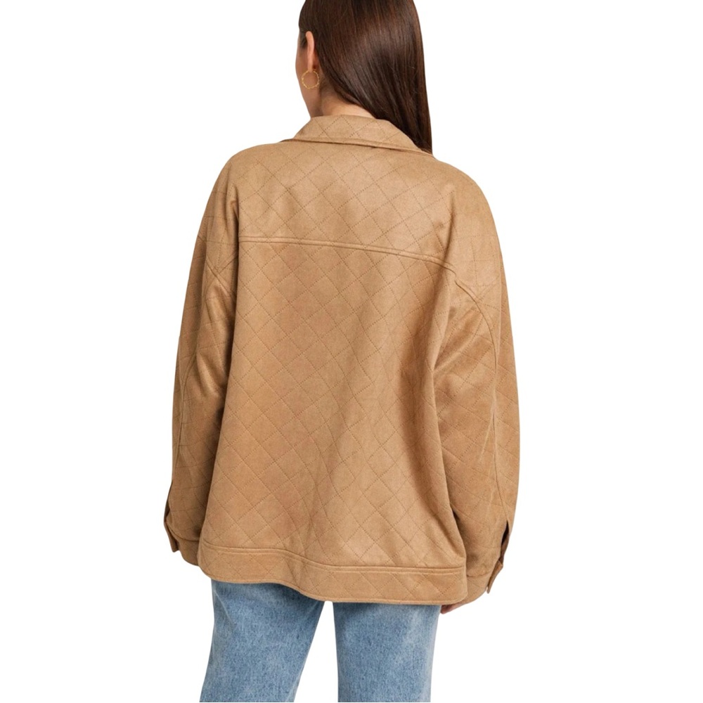 LE LIS Diamond Quilted Suede Front Zipper Collared Jacket - Picture 2 of 7